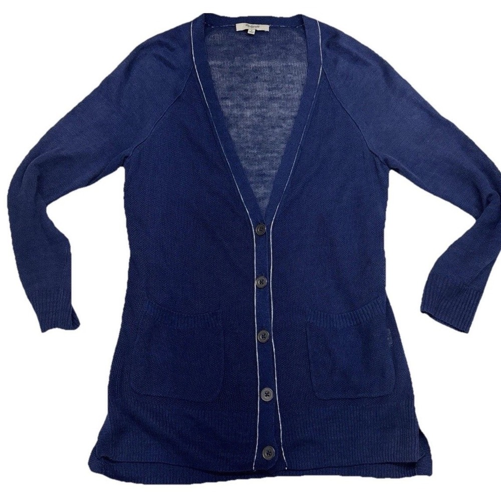 Madewell 100% Linen Sheer Longline Cardigan, Navy Blue, Sz Small